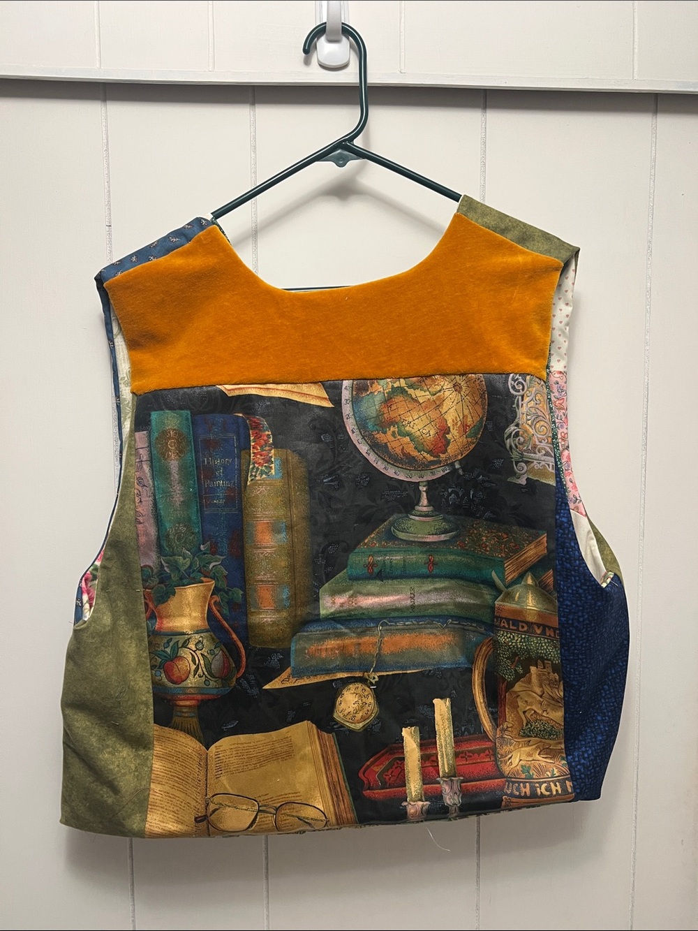Handmade Book-Print library and gardening reversible Vest large